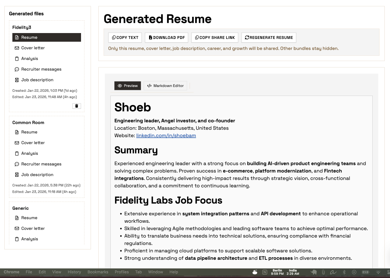 Recruiter message drafts
